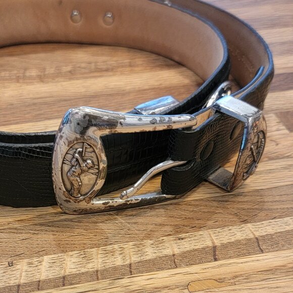 Mens Black Leather Golf Belt Golf Swing Buckle Club Medallions - Picture 2 of 12